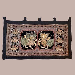 Antique Early 1900s Burmese Kalaga Tapestry Kinnara & Kinnari Beaded Embroidered